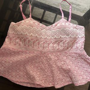 Pink Chikankari Crop Top