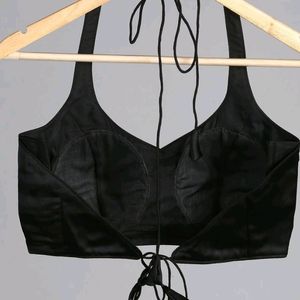 Silk Padded Halter Neck Backless Drawstring Blouse