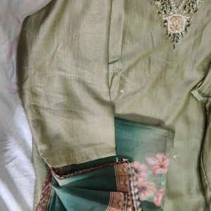 3 Pc Pure Chinon Suit With Heavy Embroidery