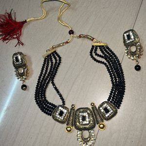 Beautiful Black And Golden Partywear Necklace