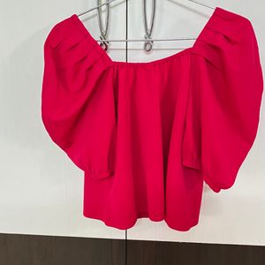 Pink Puff Sleeves Sweat heart Neck Top