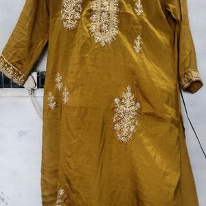 Straight Embroidered Cotton Blend Kurta Trouser