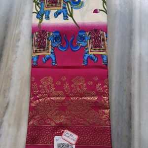 Dola Print Foil Design Cream With Pink Saree