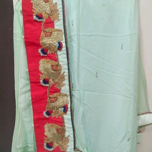 Pastel Green Pure Gorgette Saree