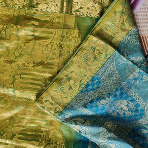 Blue And Green Silk Saree