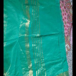 Unused Green Cotton Blend Saree