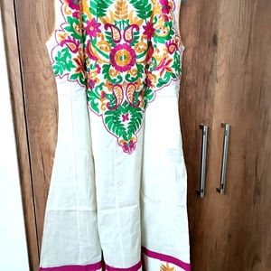 ALine Off White Cotton Kurta With Attached Sleeves