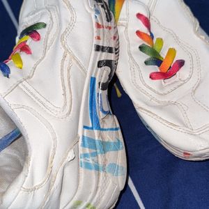 White Multi Colour Trendy Shoes