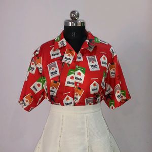 Bright Red Funky Print Vintage Shirt