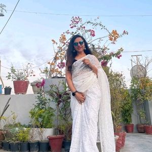 Net Saree White