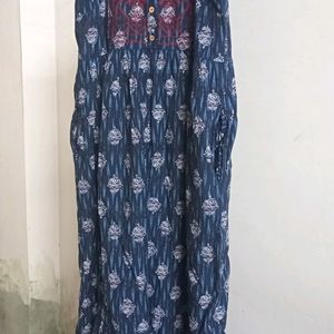 Anouk Navy Blue Printed Cotton Dress