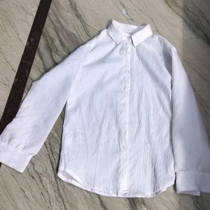 Trendy Ruffle Cotton WhiteShirt