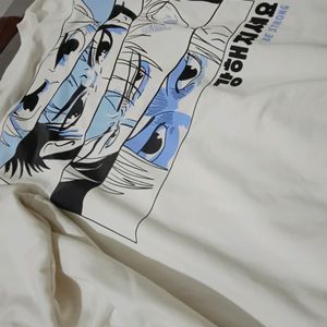 White Full Sleeve Anime Printed Sweatshirt