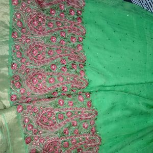 Pure Shifon Green Saree