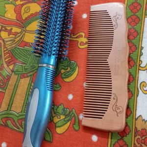 Color Hair Brush With Neem Wooden Comb...