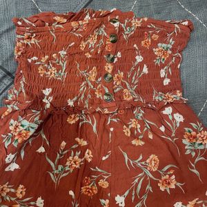 Orange Rust Floral Strapless Playsuit