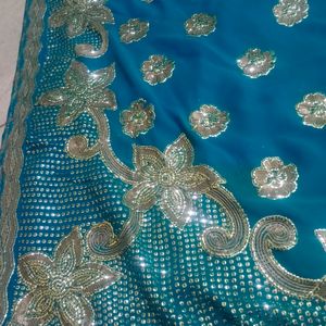 Heavy Fully  Work Blue Color Saree