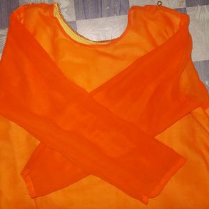 Orange mirror work Kurti