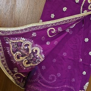 Purple Georgette Pure Saree Heavy Work