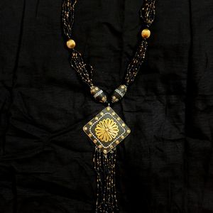 Gold Black Beaded Handcrafted Necklace