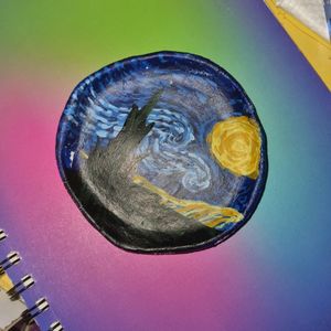 starry night painting with trinket dish