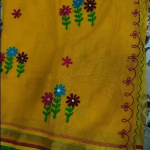 Beautiful Yellow  Saree With  Flower Embroidery