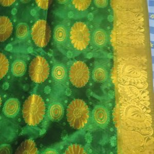 Traditional Green Kanjeepuram Pattu Saree, Only One Time Used