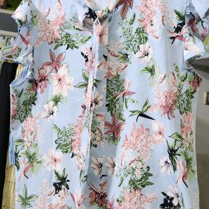 Shein Floral Top With Neck Tie