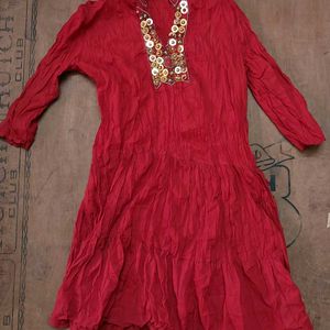 Simple and Elegant Red Dress with Button Detailing