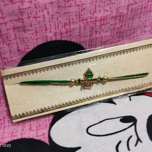 New Green Om & Peacock Feather Religious Rakhi