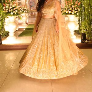 embellish golden lehnga