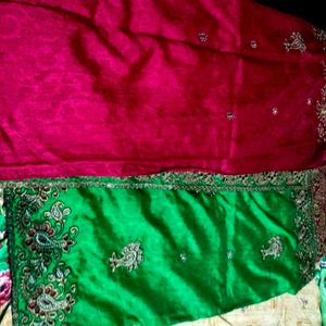 Saree Green& Red Color Combination ❤️💚