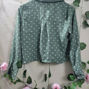 Olive Green Polka Dot Crop Shirt