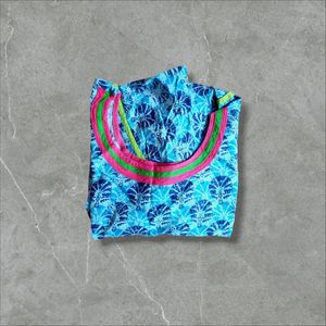 Blue Printed Cotton Kurti  (Size - S)