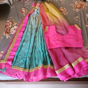 beautiful shaded saree with embroidery , Ready Bls