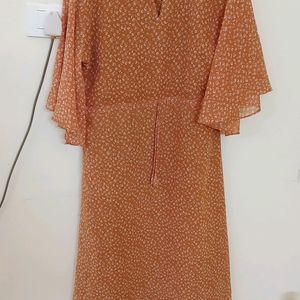 Peach Orange Dress With White Prints