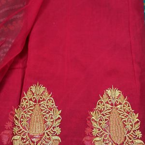 Green And red Saree With Border