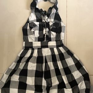 black & white anime checkered cosplay halter dress