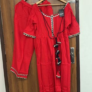 Anarkali Red Kurta With Palazzo For Festive