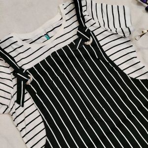 Striped Dungree Dress With Tee