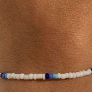 2 BLUE AND WHITE BEADED BRACELET