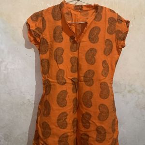 V Neck Orange Kurti