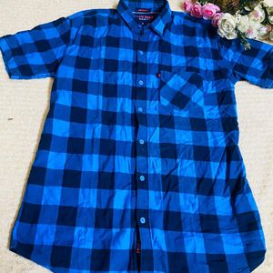 Blue Color Cotton Branded Shirt