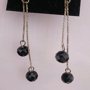 Silver Earrings With Black Bead