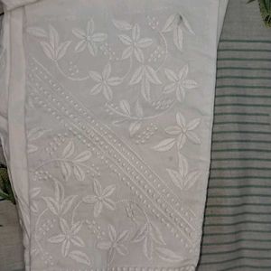 White Straight Pant With Embroidery Work At Bottom