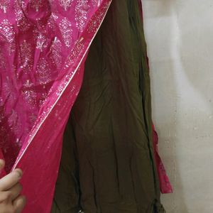 Rose Pink And Olive Green Kurta