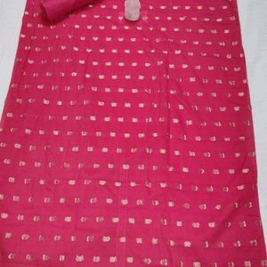 Saree Mall Silk Blend Zari Pink Suit Fabric