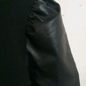 Black Top With Leather Sleeves