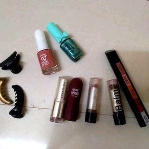 Combo Of Lipstics Nailpolish And Hair Acesorries