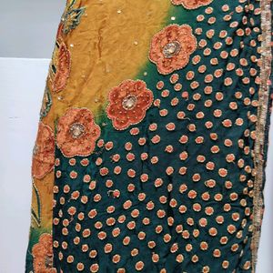 Beautiful Heavy Green & Mustard Saree